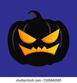 Art illustration design concept colorful icon symbol logo of kawaii black pumpkin with face expression