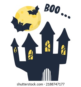 Art illustration design concept colorful icon symbol logo of black castle. Halloween clipart