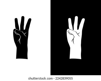 Art illustration design concpet icon black white logo isolated symbol of hand gesture three finger
