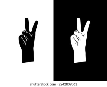 Art illustration design concpet icon black white logo isolated symbol of hand gesture two finger