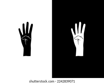 Icono de diseño de ilustración de diseño logotipo blanco negro símbolo aislado de gesto de mano cuatro dedos