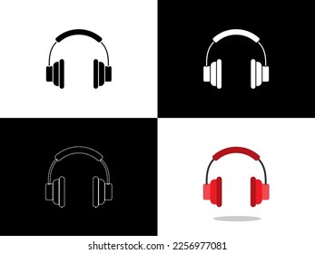 Art illustration design icon logo with silhouette concept symbol of ear phone headphone