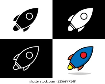 Art illustration design icon logo with silhouette concept symbol of rocket