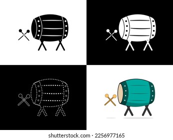 Art illustration design icon logo with silhouette concept symbol of drum traditional islamic