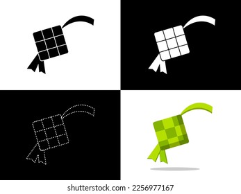 Art illustration design icon logo with silhouette concept symbol of diamond rice eid mubarak