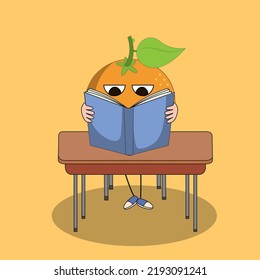 Art illustration Doodle Kawaii Fruits Symbol Character Orange Mascot Activity of Read Book