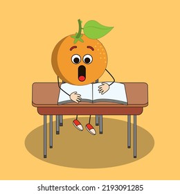 Art illustration Doodle Kawaii Fruits Symbol Character Orange Mascot Activity of Read Book