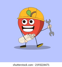 Art illustration Doodle Kawaii Fruits Symbol Character Apple Mascot Activity of Constuction Work