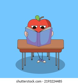 Art illustration Doodle Kawaii Fruits Symbol Character Apple Mascot Activity of Read Book