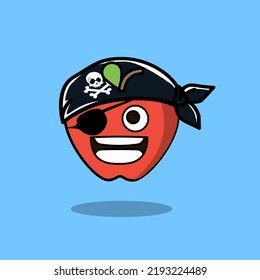 Art Illustration Doodle Kawaii Fruits Symbol Character Apple Mascot Wear Pirate Hat