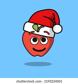 Art illustration Doodle Kawaii Fruits Symbol Character Apple Mascot Wear Christmas Hat