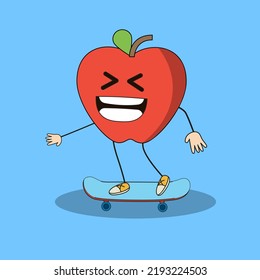 Art illustration Doodle Kawaii Fruits Symbol Character Apple Mascot Activity of SkateBoard