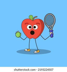 Art illustration Doodle Kawaii Fruits Symbol Character Apple Mascot Activity of Tennis