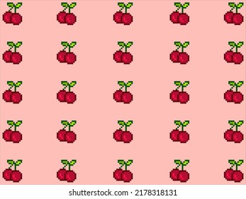 art illustration draw artwork background pixel character icon symbol design pattern fruits concept set of cherry