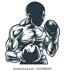 art illustration drawing boxing fight man torso silluet vector