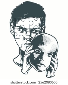 art illustration drawing childern open mask show face vector outline
