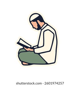 Art Illustration flat design boy read qur'an
