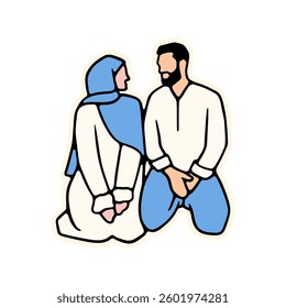 Art Illustration flat design muslim couple on white background