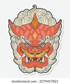 art illustration foo dog head animal creature vector drawing