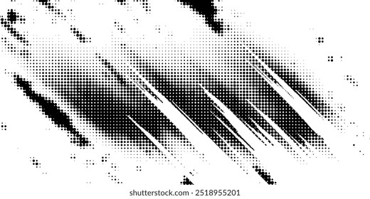 Art and Illustration, Grunge halftone spot. Black and white circle dots texture background. Spotted raster abstract texture.