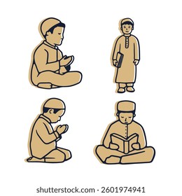 Art Illustration hand draw muslim child collection set