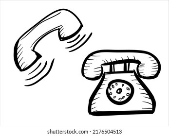 art illustration hand draw vector symbol icon of retro phone icon