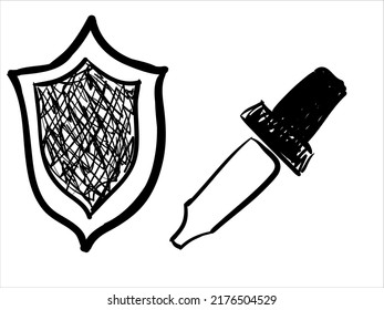 art illustration hand draw vector symbol icon of heraldic shield with sword