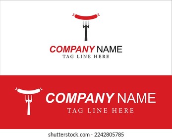 Art illustration icon design concept flat logo symbol emblem isolated vector of food sausage spoon