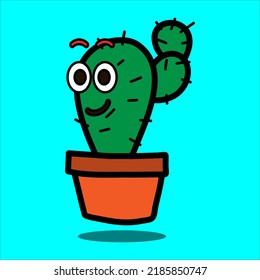 Art illustration icon logo colorful symbol doodle kawaii face design of cactus pot 