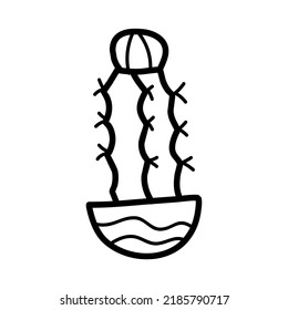 Art illustration icon logo hand draw symbol design sketch of cactus pot