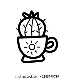 Art illustration icon logo hand draw symbol design sketch of cactus pot