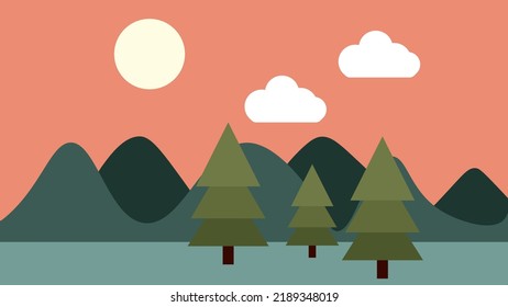 Art illustration landscape view design concept cartoon flat of scenery nature