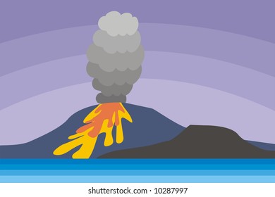 art illustration: landscape with a volcano