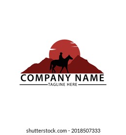 Art  Illustration logo silhouette sawhorse, sawbuck, trestle, trestlework, bridge, horse and mountain view, sun