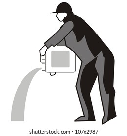 art illustration of a man with a plastic container
