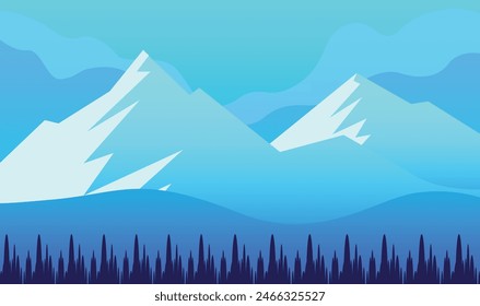 Art  Illustration Nature landscape vector illustration with cartoon style. Beautiful spring landscape blue mountain