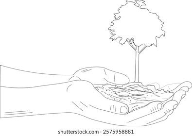 the art illustration of people trying to plant a small tree.