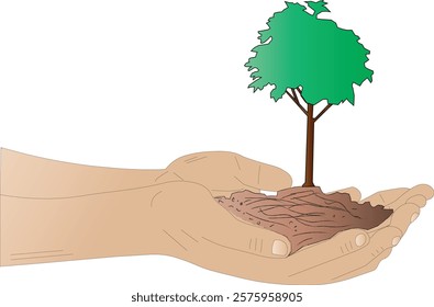 the art illustration of people trying to plant a small tree.