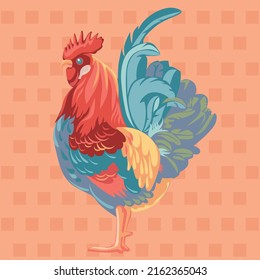 art illustration print pattern cockerel on polka dot background