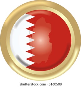 art illustration: round golden medal with map and flag of qatar