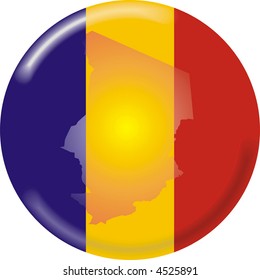 art illustration: round medal with map and flag of Chad