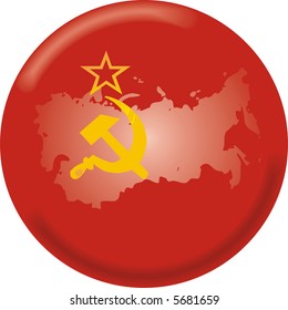 art illustration: round medal with map and flag of ussr