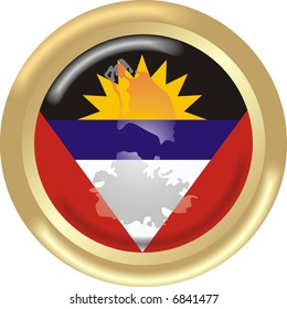 art illustration: round medal with map and flag of antigua and barbuda