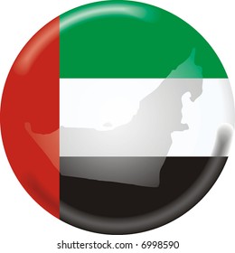 art illustration: round medal with map and flag of united arab emirates