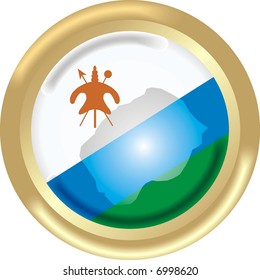 art illustration: round medal with map and flag of lesotho