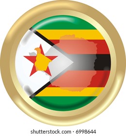 art illustration: round medal with map and flag of zimbabwe