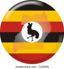 art illustration: round medal with map and flag of uganda