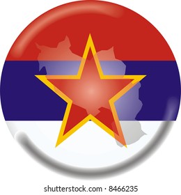 art illustration: round medal with the map and the flag of yugoslavia