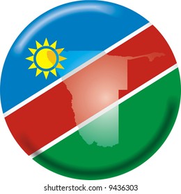 art illustration: round medal with map and flag of namibia