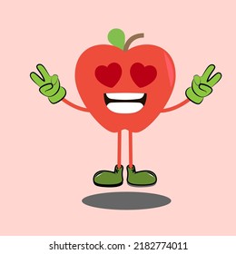 Ilustración de arte símbolo del vector icono kawaii mascot doodle emoji frutos del amor de la paz de manzana roja